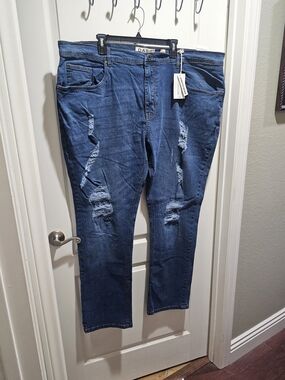 Dash Big and Tall Straight Men’s Distressed Jeans in Blue Size 46x34